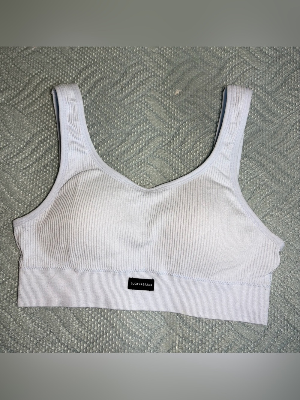 Lucky Brand Light Blue Ribbed Seamless‎ Crop Bralette Sz L